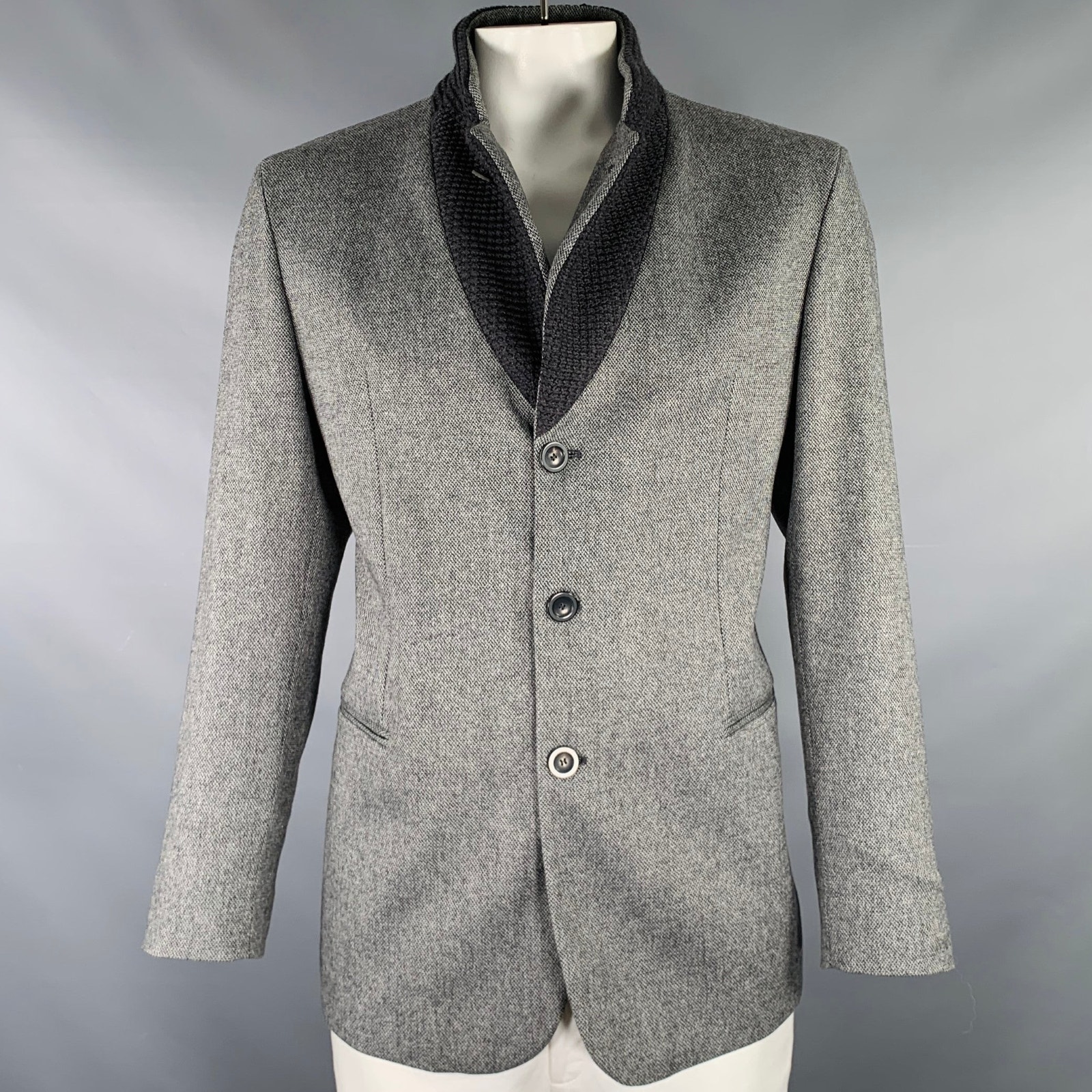 Emporio Armani Size 46 Grey Black Wool Blend Notch Lapel Sport Coat